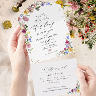Boho Wildflower Wedding All In One Invitation