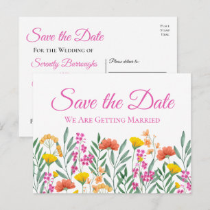 Boho Wildflower Wedding Floral Save The Date Postcard