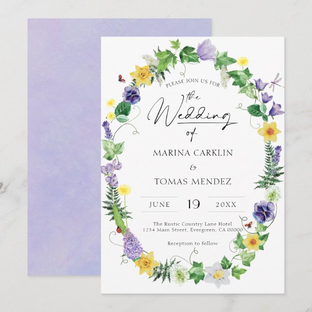Boho Wildflower Wedding Invitation (Front/Back)