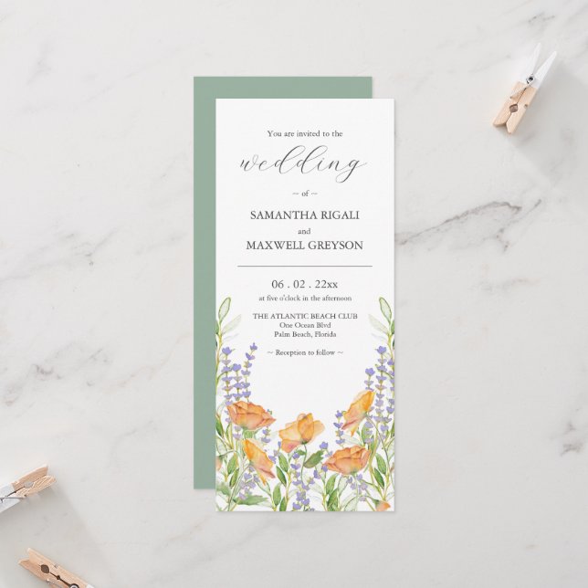 Boho Wildflower Wedding Invitations (Front/Back In Situ)