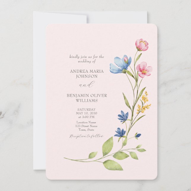 Boho Wildflower Wedding Invite with QR Code (Front)