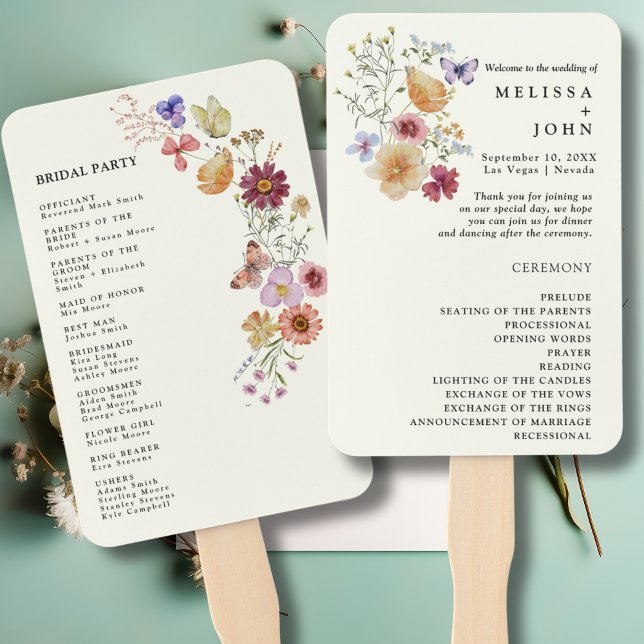 Boho Wildflower Wedding Program Hand Fan (Creator Uploaded)