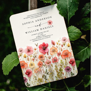 Boho Wildflower Wedding QR Code Rounded Invitation