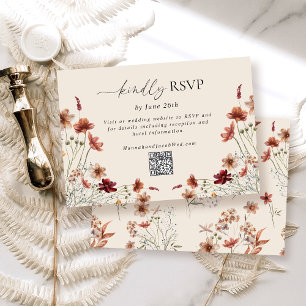 Boho Wildflower Wedding QR Code RSVP Card