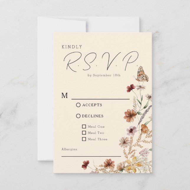 Boho Wildflower Wedding RSVP Card (Front)