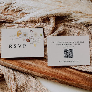 Boho Wildflower Wedding RSVP QR Code Card