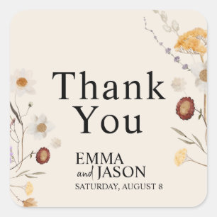 Boho Wildflower Wedding Square Sticker