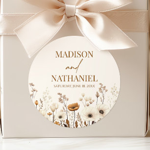 Boho Wildflower Wild Flower Floral Garden Wedding Classic Round Sticker