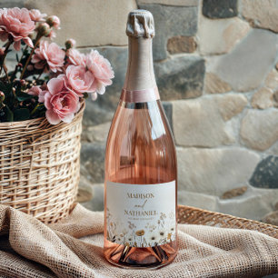 Boho Wildflower Wild Flower Floral Garden Wedding Sparkling Wine Label