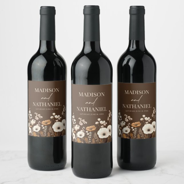 Boho Wildflower Wild Flower Floral Garden Wedding Wine Label (Bottles)
