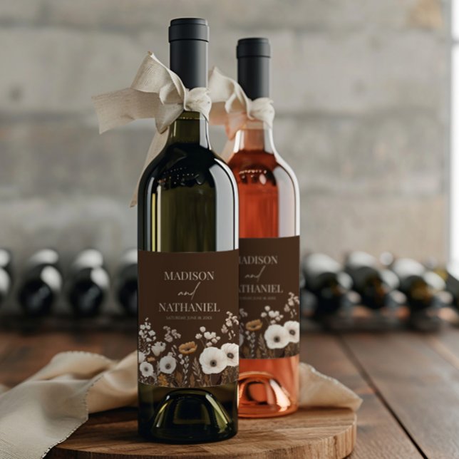 Boho Wildflower Wild Flower Floral Garden Wedding Wine Label (Creator Uploaded)