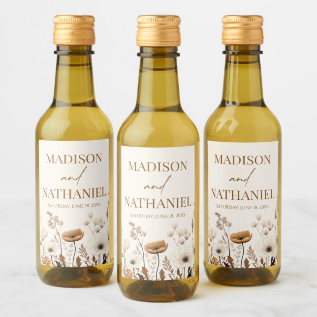 Boho Wildflower Wild Flower Floral Garden Wedding Wine Label (Bottles)