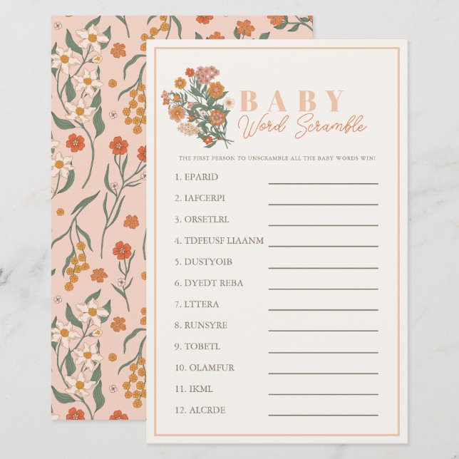 Boho Wildflower Word Scramble Baby Shower Game (Front/Back)