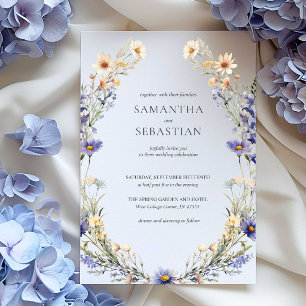 Boho Wildflower Wreath   Botanical Wedding  Invitation