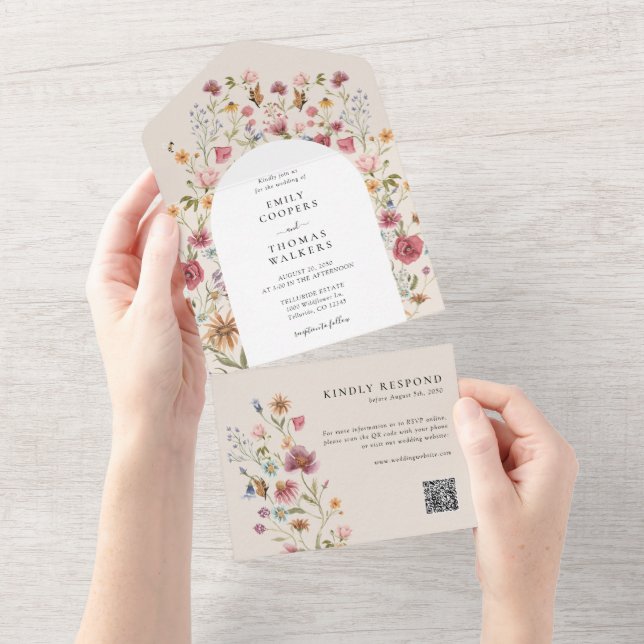 Boho Wildflowers All in One Wedding Invite (Tearaway)