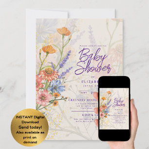 Boho Wildflowers Baby Shower Garden Party Invitation