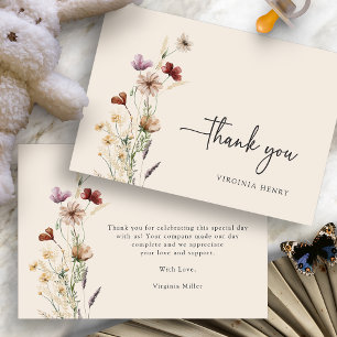 Boho Wildflowers Baby Shower Thank You Card