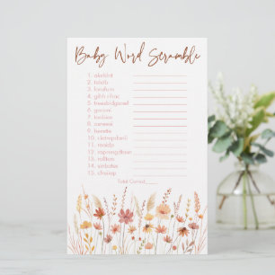 Boho Wildflowers Baby Shower Word Scramble Game