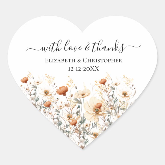 Boho Wildflowers Beige Wedding Favour Stickers (Front)