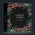 Boho Wildflowers - Black - Name Binder<br><div class="desc">Beautiful boho binder in black with a frame of hand-drawn wildflowers in pink,  violet,  peach,  and white,  and berries and leaves. Personalize with your name!</div>
