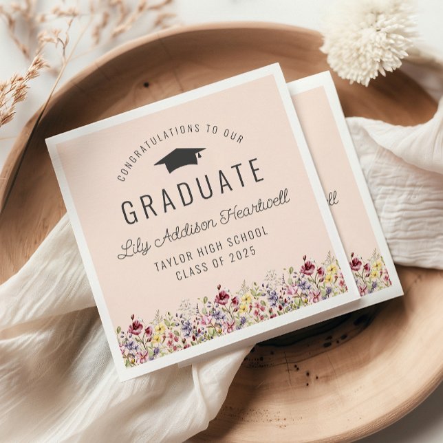 Boho Wildflowers Blush Pink Graduation Party Napkin (Creator Uploaded)