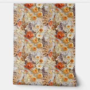 Boho wildflowers burn orange fall colours floral wallpaper