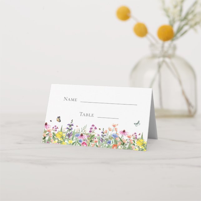 Boho Wildflowers & Butterflies Baby Shower Place Card (Front)