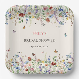 Boho Wildflowers Butterflies Bridal Shower Paper Plate