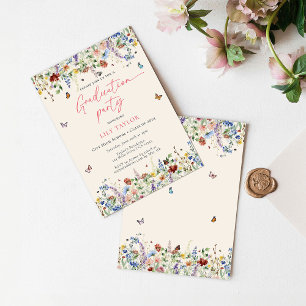 Boho Wildflowers & Butterflies Graduation Party Invitation