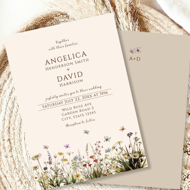 Boho Wildflowers Butterflies Wedding  Invitation (Creator Uploaded)