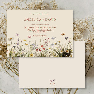 Boho Wildflowers Butterflies Wedding Invitation