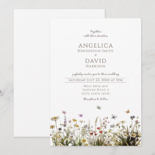 Boho Wildflowers Butterflies Wedding Invitation