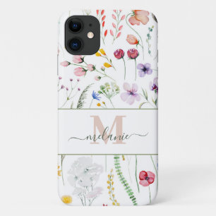 Boho Wildflowers Custom Name Monogram iPhone 11 Case