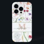 Boho Wildflowers Custom Name Monogram Case-Mate iPhone 14 Pro Case<br><div class="desc">This bohemian iPhone 14 Pro Case features a custom script name,  monogram,  and colourful watercolor wildflowers on a white background. Ideal gift for romantic nature lovers.</div>