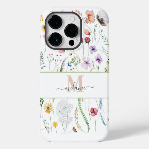 Boho Wildflowers Custom Name Monogram iPhone 14 Pro Case