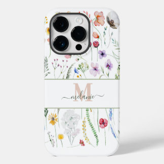 Boho Wildflowers Custom Name Monogram iPhone 14 Pro Case