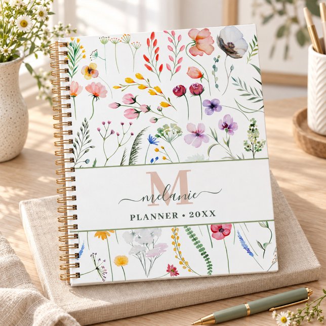 Boho Wildflowers Custom Name Monogram Planner (Boho Wildflowers Custom Name Monogram Planner)