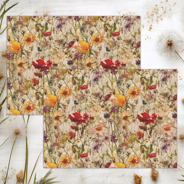 BOHO WILDFLOWERS FLORAL DECOUPAGE  TISSUE PAPER (BOHO WILDFLOWERS FLORAL DECOUPAGE TISSUE PAPER)