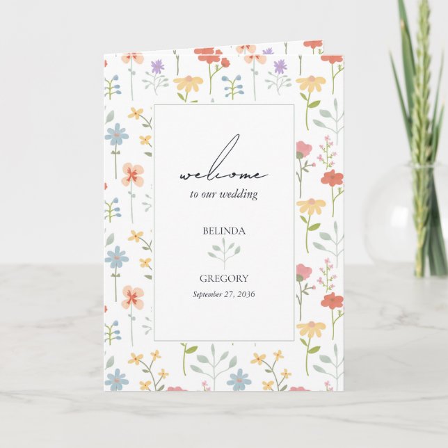 Boho Wildflowers Floral Wedding Order of Service Program (Front)