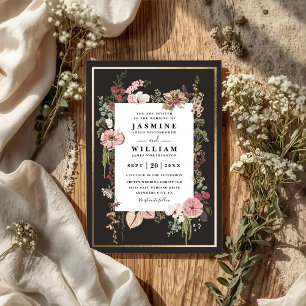 Boho Wildflowers Garden Elegant QR Code Wedding Invitation