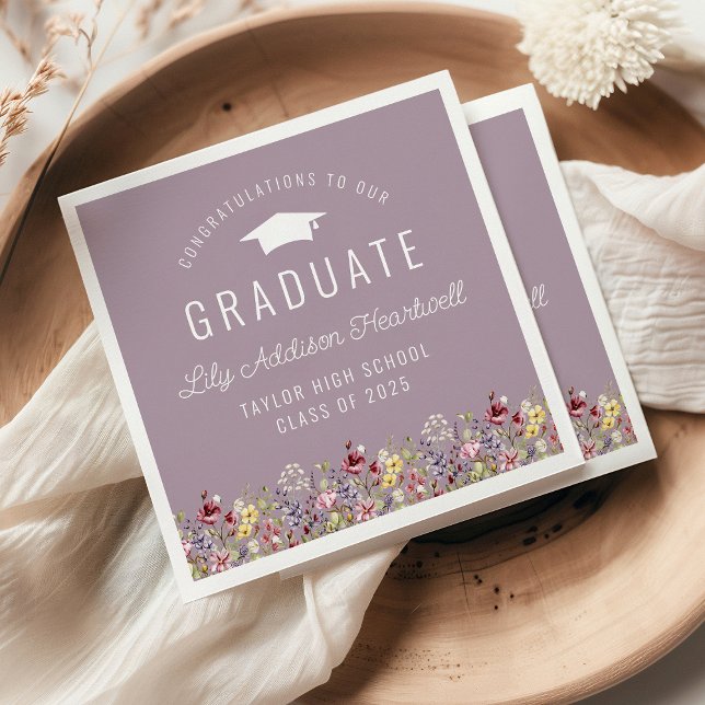 Boho Wildflowers Mauve Graduation Party Napkin (Creator Uploaded)