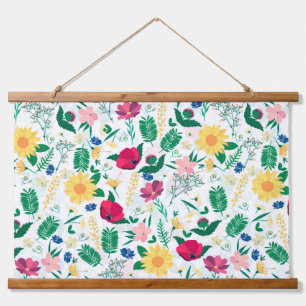 Boho Wildflowers Meadow Floral Design Hanging Tapestry