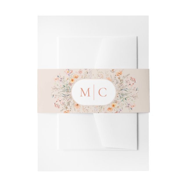 Boho Wildflowers Monogram Wedding Invitation Belly Band (Front Example)