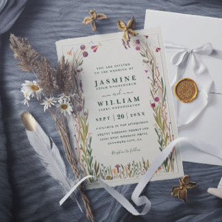 Boho Wildflowers Mushroom Magic Elegant Wedding Invitation