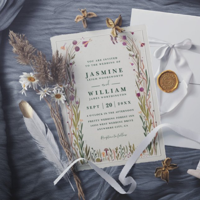 Boho Wildflowers Mushroom Magic Elegant Wedding Invitation (Creator Uploaded)