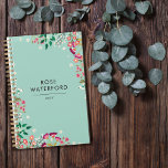 Boho Wildflowers - Name Planner<br><div class="desc">Beautiful boho planner in pale blueish green with hand-drawn wildflowers in pink,  violet,  peach,  and white,  and berries and leaves. Personalize with your name!</div>