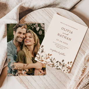 Boho Wildflowers   Neutral with Photo Wedding Invitation