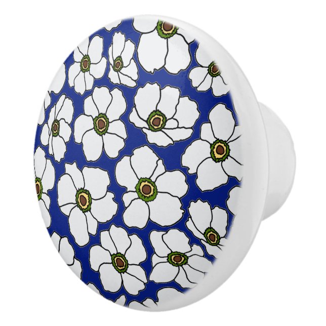 Boho Wildflowers On Blue  Ceramic Knob (Right)