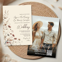 Boho Wildflowers & Photo Modern QR Code Wedding