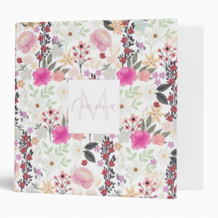 Boho Wildflowers Pink Floral Binder